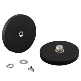 MUTUACTOR Strong Pot Magnets Heavy Duty,1/4-20 Female Threaded Stud Rubber Coated Magnet Base,Dia.2.59” Permanent Neodymium Rare Earth Magnets for Electric Equipements Camera Light Bar Iron Tools