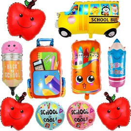 10 Pcs Back to School Balloons, Pencil Crayon Foil Balloons, Schoolbag School Bus Foil Balloons, School is Cool Balloons, Welcome Back to School Decorations for Classroom Kindergarten