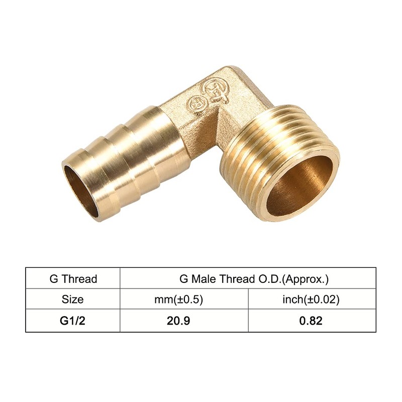 sourcing map Brass Barb Hose Fitting, 90 Degree Elbow 14mm