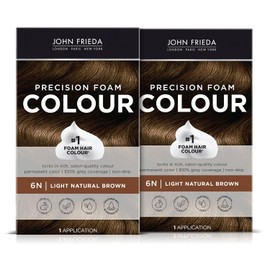 John Frieda Precision Foam Hair Color, Light Natural Brown 6N, Full-coverage Hair Color Kit, with Thick Foam for Deep Color Saturation (Pack of 2)