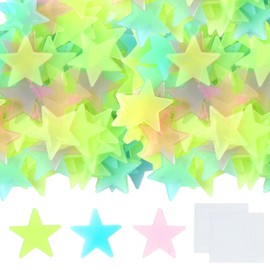 Kisstta 300 Stück Kunststoff Leuchtende Sterne Kinderzimmer, 3 * 3cm Leuchtsterne Selbstklebend Im Dunkeln, Blaue Grün Und Rosa Leuchtende Sternekleber