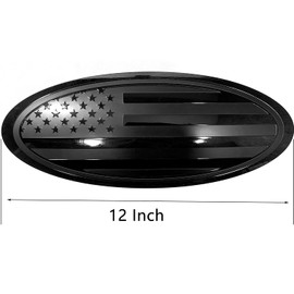 Sadkunf 2Pcs 9.5 inch Replacement for Ford F150 Emblem Overlay Front Grille/Tailgate Rear Aluminum Oval American Flag Badge Fit 2015-2021 Years (2Pcs Black, 9.5 inch)