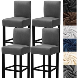 HFCNMY Bar Stool Covers, 4 Pack Stretch With Backs, Velvet Barstool Seat Cover, Washable Chair Cover With Elastic Bands, High Chair Cover, Dark Gray