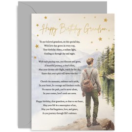 Old English Co. Happy Birthday Grandson Greeting Card - Heartfelt Poem Birthday Card for Grandon - Adult or Teenager - To a Special Grandson on His Birthday Card | Blank Inside with Envelope