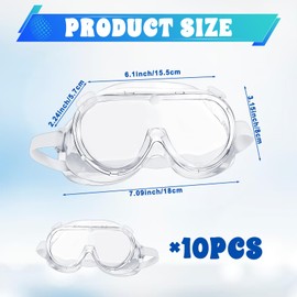 10pcs Safety Goggles Anti-Fog Protective Lab Goggles Over Glass Safety Glasses Eye Protection Goggle Soft Lightweight Science Goggle for Chemistry Lab Mowing Woodworking Paint Construction Industrial