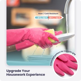 FMP Brands Cleaning Gloves, 3 Pairs Rubber Gloves for Washing Dishes, Non-Slip Dishwashing Gloves, Waterproof Reusable Latex Dish Gloves for Kitchen, Bathroom, Household, Gardening (X-Large, Pink)