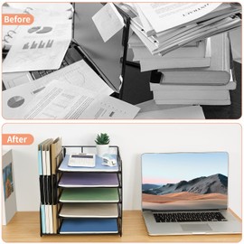 LEKETREE LEKETREE Desk Organizers and Accessories, 5-Tier Paper Letter Tray Organizer with File Holder, Desktop Organizer for Office Supplies (Black)