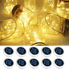 LoveNite Solar Mason Jar Lights, 10 Pack 30 LED Solar Hanging Jar Lid Lights, Table Fairy String Lights Solar Lanterns with Hangers(No Jars) for Patio, Garden, Lawn, Yard Outdoor Decor (Warm White)