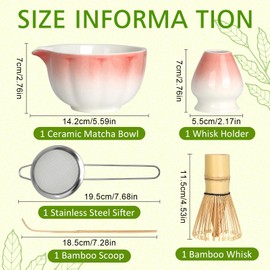 Matcha Whisk Set, 5 Pcs Matcha Making Kit with Ceramic Matcha Bowl with Spout, Matcha Whisk and Holder, Bamboo Scoop, Powder Starter Sifter for Matcha Lovers and Tea Ceremony