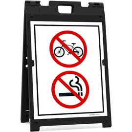 No Smoking No Biking Symbols Sidewalk Sign Kit, 18x24 Inches, With A Frame Stand, Made in USA