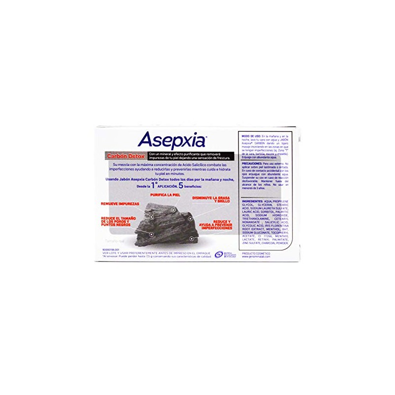 ASEPXIA Carbón Detox Jabón en Barra, Efecto purificante, remueve toxinas