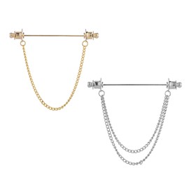 2Pcs Collar Pins Chain Brooch for Men Women Shirt Suit Lapel Tips Gold Silver Metal Shirt Bar with Clips Western Style Pin for Suits Tie Shirts Accessories