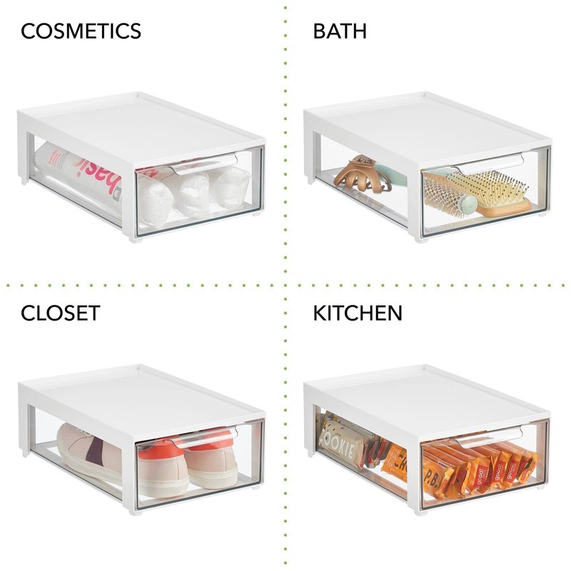 mDesign Plastic Stackable Office Storage Organizer Bin Containers with Front