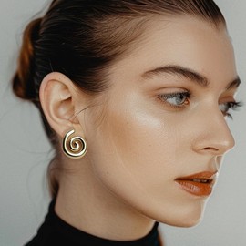 Jeanbeau Chunky Gold Spiral Swirl Shell Stud Earrings for Women, Trendy Statement Ocean Conch Seashell Beach Lightweight Summer Earing Prom Fashion Jewelry Gift