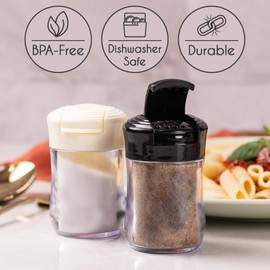 Crystalia Clear Shakers for Salt and Pepper, 2 Pack Mini Salt and Pepper Shakers with Lid, BPA Free Plastic Condiment Containers for Picnic, Camping, Travel, Work, Purse, Catering
