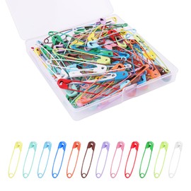 KINBOM Pack of 100 55 mm Safety Pins, Large, Assorted Safety Pins with Plastic Casing, Stainless Steel Safety Pins, Colourful for Clothing, Sewing, Jewellery, Crafts, DIY (Multi-Colour)