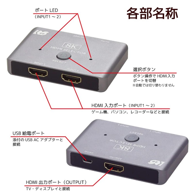 Rattock System, Supports 8K60Hz/4K120Hz, 2 Input, 1 Output, HDMI Switcher,