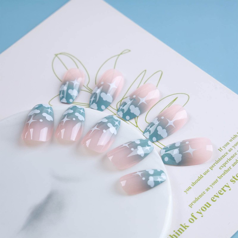 Cimenexe Gradient Press on Coffin Nails Gradient Cloud Artificial Fingernails