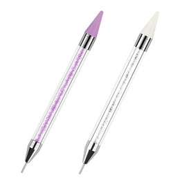 2 Pack Rhinestone Picking Dotting Pen Set, Beauties Factory Dual-Ended Diamond Dotting Wax Pencil Gems Crystals Picker Pen Nail Art DIY Decoration Tool (White + Violet)