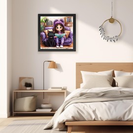 TOSTOG Diamond Art Kits for Adults, DIY 5D Girl Reading Book and Cat Diamond Painting Kits for Adults, Cute Cat Full Drill 5D Diamond Painting for Home Wall Decor Gem Art 30x30cm/12 * 12 In.