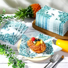 Jetec 200 Count Disposable Bathroom Hand Towels Paper Guest Towels for Bathroom Butterfly Flower Bird Napkin Paper Disposable Guest Napkins for Birthday Holiday Party Supplies(Eucalyptus)