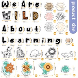 Ctosree 134 Pcs Safari We are Wild About Learning Bulletin Board Set with Sweet Leaf Flower Wood Bead Animals Cutouts Boho Neutral Classroom Bulletin Board for Classroom Bulletin Board Decor