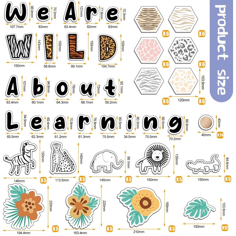 Ctosree 134 Pcs Safari We are Wild About Learning Bulletin