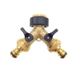 JZK Brass 2 Way Tap Connector Double Tap Adapter Garden Tap Adaptor with Individual On/Off Valves for Home Kitchen Garden Outdoor