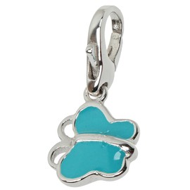 ELEDORO Butterfly Charm Pendant - Filigree Lucky Charm Made of 925 Real Silver, Rhodium-Plated with Carabiner and Turquoise Enamel Lacquer, Sterling Silver, No Gemstone