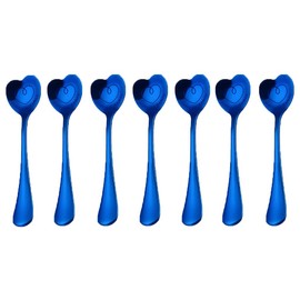 7 PCS Stainless Steel Spoon, Heart Shaped Spoons, Coffee spoon，Dessert Spoon, Ice Cream Spoons, tea spoons，Love spoon, Cute holiday gift (blue)
