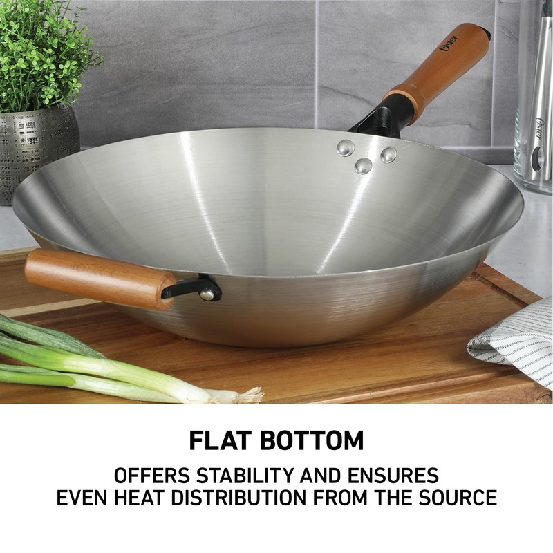 Oster Sangerfield 14-Inch Stainless Steel Wok With Wood Handles, Durable