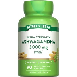 Nature's Truth Herbal Supplement Extra Strength 90 Count Ashwagandha 3000 mg Non GMO