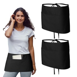 Jiakalamo 2PCS Waitress Apron, Black Waist Apron Short Half Server Aprons with 3 Pockets for Catering, Bar,Waitress Waiter Che f Women Men,59cm x 30cm