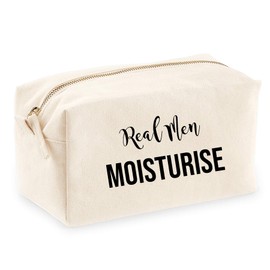 Mens Real Men Moisturise Wash Bag - Funny Birthday Gift for Him - Male Grooming Toiletry Accessory Case Kit, Natural, One Size