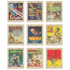 Vintage Sci-Fi Movie Dictionary Posters, 1950s movie posters, classic movie posters, vintage movie posters, classic Sci-Fi movie posters, horror movie merchandise, set of 9 (8 inches x 10 inches)