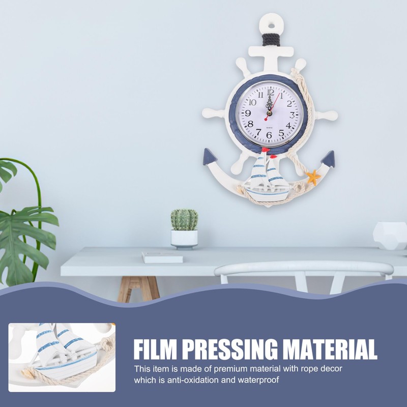 Mediterranean Style Anchor Clock Beach Sea Theme Nautical Ship Wheel