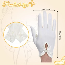 oruola Short Satin Gloves for Women,White Satin Gloves,Elegant Bow Pearl Flower Dress Glove for Women, White Glove for Woman Formal Suitable for Bride Wedding Party, Opera Dinner