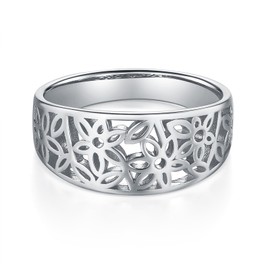 MINDDHA Silver Rings|Silver Rings for Women|Womens rings|Silver Band Rings for Women|14K White Gold Plated Rings- Victorian Flower Filigree Vintage Statement Ring Ring- 10mm Band Size 6