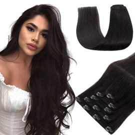 Elailite Clip-In Real Hair Extensions, 5 Pieces, Remy Hair Extensions with 12 Clips, 50 cm - 60 g, Straight Hairpieces, Natural Hair Extensions for Women, #60 Platinum Blonde
