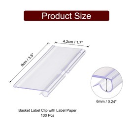 sourcing map 100pcs Basket Labels Clip 3.5 x 1.7 Inch Plastic Removable Storage Bin Labels Tags with Label Papers for Baskets, Storage Closet, Cube Box, Cloth Bins, Food Pantry, Clear