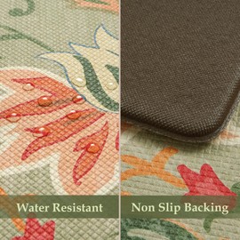 LEEVAN Kitchen Mats for Floor Non-Slip, Cushioned Anti Fatigue Mat 2 Piece, Green Memory Foam Kitchen Mat Waterproof, Ergonomic Standing Mat for Bar, Office,Desk, Laundry