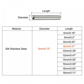 sourcing map 3x8mm Dowel Pins, 50pcs 304 Stainless Steel Round Head Flat Chamfered End Dowel Pin Bunk Bed Pins Shelf Pegs Support Shelves Fasten Elements