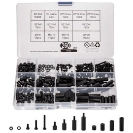 wugongshan 260 Pcs M3 Male Female Nylon Hex Spacer Standoffs Screws Nuts, Nylon Hex Threaded Pillar Spacer Standoffs Screws Nuts Assortment Kit for PCB Motherboard Circuit Board - Black