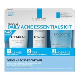 Kit Esencial de Acné Diario Effaclar, Sistema de Tratamiento de Acné, Limpiador de Acné con Ácido Salicílico, Tónico Refinador de Poros y Hidratante Facial Mate para Piel Grasa y Piel Mixta, Sin