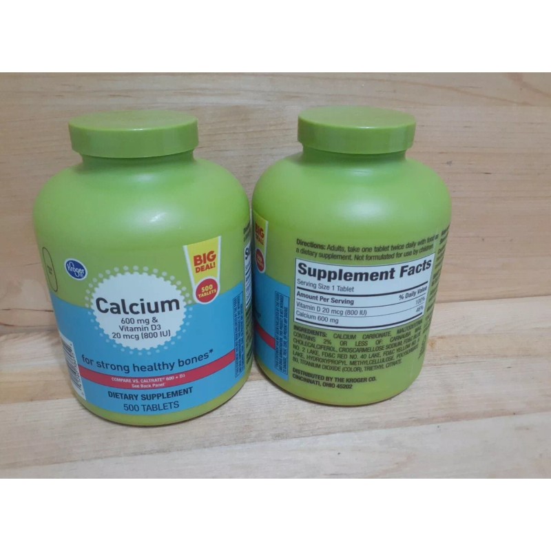 Kroger 2 PACK: Calcium 600 mg w/Vitamin D3 VALUE SIZE