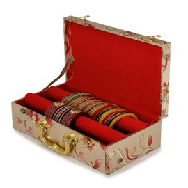 TRUNESS Bangle Box 2 Rods For Women Jewellery Box With Partition | Portable Bangle Box With Latest Stylish Design, Chudi Box (Golden)