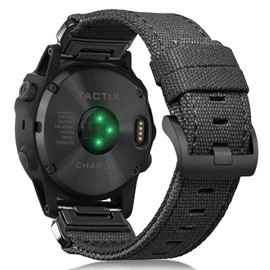 Torbollo Garmin Belt Canvas Garmin Band for Fēnix, Instinct, Tactix, Vivoactive/Approach/MARQ/Quatix/D2/Forerunner/Enduro Series Upgraded Connector Garmin Quick Fit ver 20/22/26mm, 20 mm