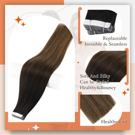 Full Shine Tape in Extensions Human Hair Color 1B Black Ombre 6 Brown And 27 Caramel Blonde Invisible Tape in Hair Extensions Human Hair 22Inch Remy Seamless Skin Weft 50Gram for Wedding 20Pcs