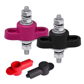 1/4" Remote Battery Terminal Feed Through Connector, Ampper Thru Panel Stud Junction Block Power Post Terminals with Cover for Current Through Panel (1 Pair)