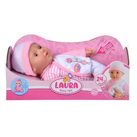 Simba My Love Baby Talk 105140020 Soft Body Doll with Sleeping Eyes in Cute Romper, Makes 24 Baby Sounds, 30 cm, Baby Doll from 2 Years, White/Pink